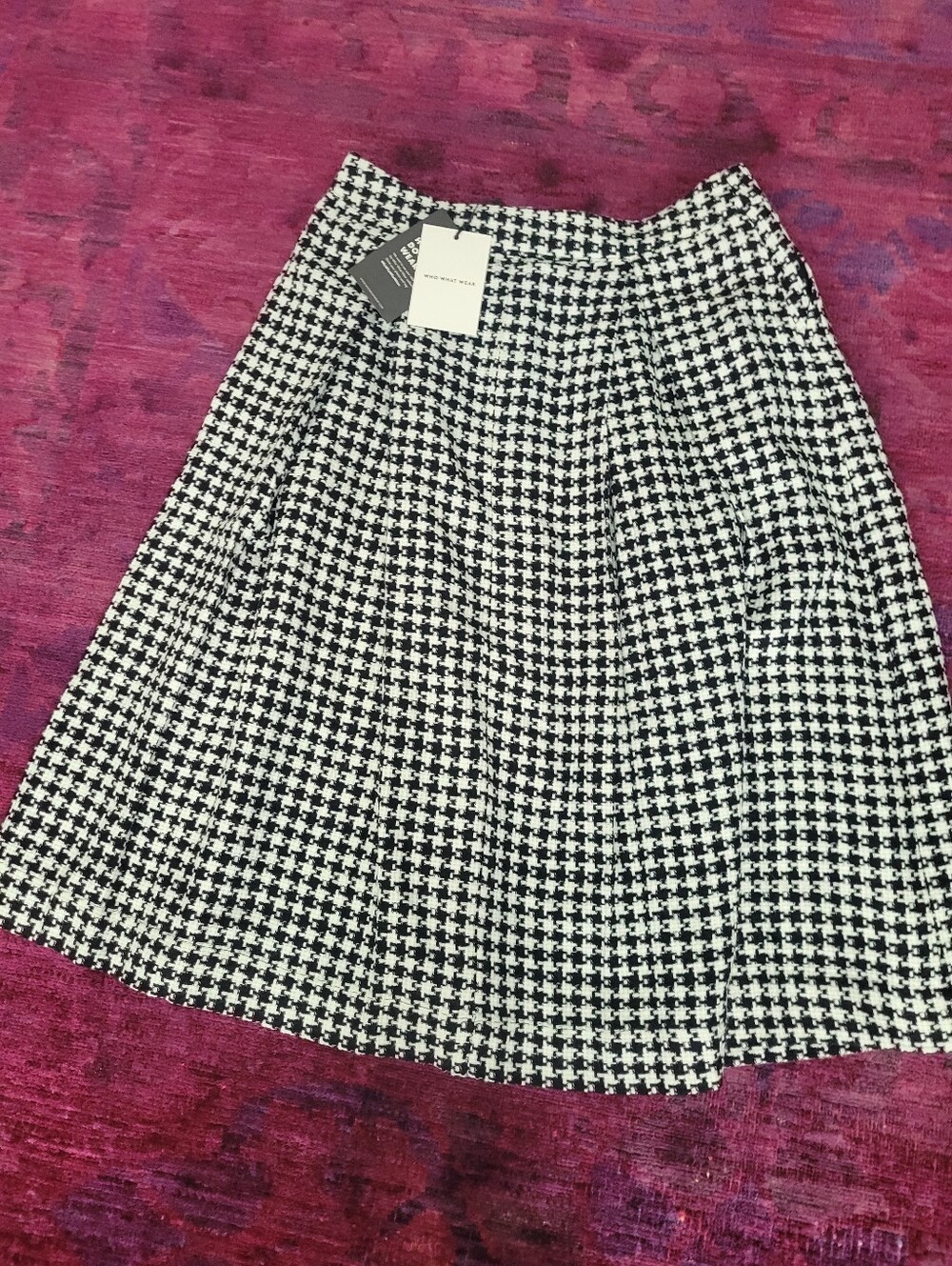 NWT Who What Wear Black White Tweed Houndstooth A-Line Pockets Midi Skirt sz 10